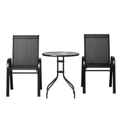 Gardeon Outdoor Furniture 3PC Table and chairs Stackable Bistro Set Patio Coffee Furniture > Outdoor FF-STA-AL80-BK Online Furniture