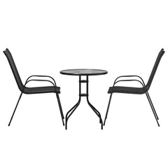 Gardeon Outdoor Furniture 3PC Table and chairs Stackable Bistro Set Patio Coffee Furniture > Outdoor FF-STA-AL80-BK Online Furniture