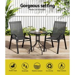 Gardeon Outdoor Furniture 3PC Table and chairs Stackable Bistro Set Patio Coffee Furniture > Outdoor FF-STA-AL80-BK Online Furniture