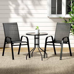 Gardeon Outdoor Furniture 3PC Table and chairs Stackable Bistro Set Patio Coffee Furniture > Outdoor FF-STA-AL80-BK Online Furniture