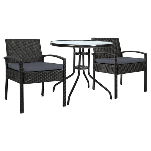 Gardeon Outdoor Furniture Dining Chairs Wicker Garden Patio Cushion Black 3PCS Sofa Set Tea Coffee Cafe Bar Set Furniture > Outdoor ODF-CHAIRSET-TEA Online Furniture