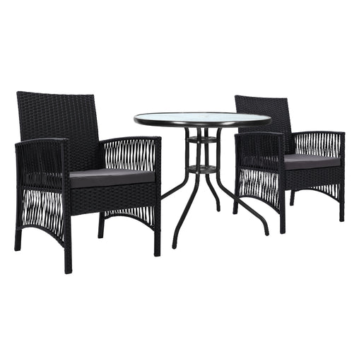 Gardeon Outdoor Furniture Dining Chairs Wicker Garden Patio Cushion Black 3PCS Tea Coffee Cafe Bar Set Furniture > Outdoor ODF-CHAIRSET-HARP Online Furniture