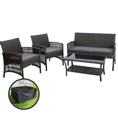 Gardeon Outdoor Furniture Dining Set Outdoor Lounge Setting Rattan Patio Grey Furniture > Outdoor ODF-RATTAN-HARP-GE-AB-COVER Online Furniture