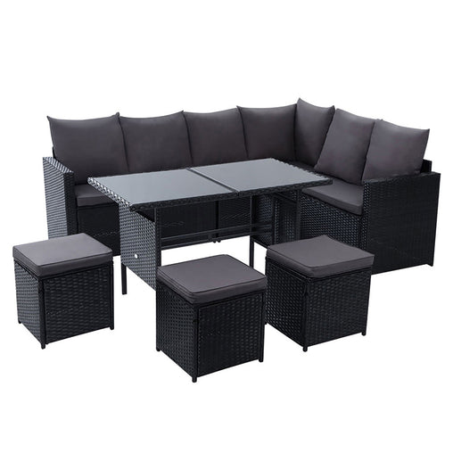 Gardeon Outdoor Furniture Dining Setting Sofa Set Lounge Wicker 9 Seater Black Furniture > Outdoor ODF-SDBOSS-3OTM-BK Online Furniture