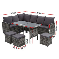 Gardeon Outdoor Furniture Dining Setting Sofa Set Lounge Wicker 9 Seater Mixed Grey Furniture > Outdoor ODF-SDBOSS-3OTM-GE Online Furniture