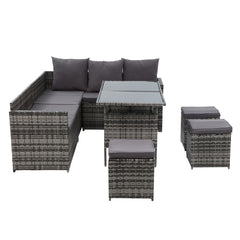 Gardeon Outdoor Furniture Dining Setting Sofa Set Lounge Wicker 9 Seater Mixed Grey Furniture > Outdoor ODF-SDBOSS-3OTM-GE Online Furniture