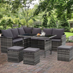 Gardeon Outdoor Furniture Dining Setting Sofa Set Lounge Wicker 9 Seater Mixed Grey Furniture > Outdoor ODF-SDBOSS-3OTM-GE Online Furniture