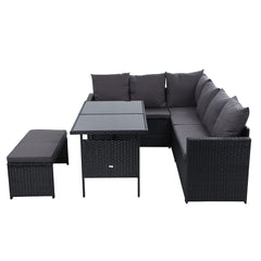 Gardeon Outdoor Furniture Dining Setting Sofa Set Wicker 8 Seater Storage Cover Black Furniture > Outdoor ODF-SDBOSS-1BENCH-BK-COVER Online Furniture