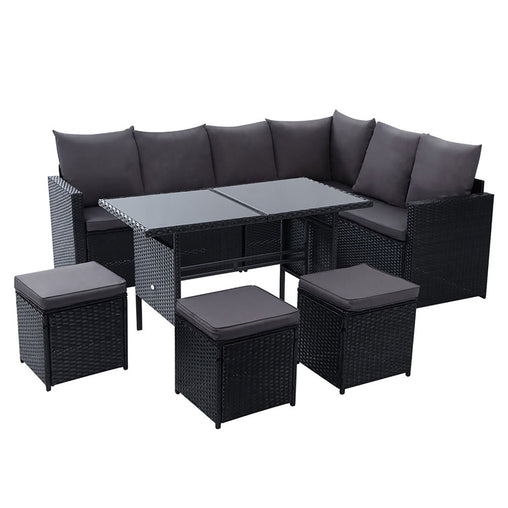 Gardeon Outdoor Furniture Dining Setting Sofa Set Wicker 9 Seater Storage Cover Black Furniture > Outdoor ODF-SDBOSS-3OTM-BK-COVER Online Furniture