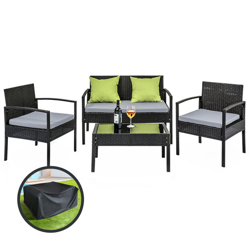 Gardeon Outdoor Furniture Lounge Setting Garden Patio Wicker Cover Table Chairs Furniture > Outdoor FF-SAIPAN-BK-COVER Online Furniture