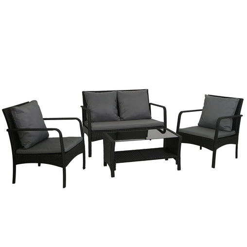 Gardeon Outdoor Furniture Lounge Table Chairs Garden Patio Wicker Sofa Set Furniture > Outdoor ODF-4PC-SOFA-BK-AB Online Furniture