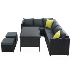 Gardeon Outdoor Furniture Patio Set Dining Sofa Table Chair Lounge Wicker Garden Black Furniture > Outdoor FF-SDBOSS-OTM-BK-ABC Online Furniture