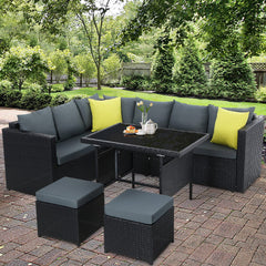 Gardeon Outdoor Furniture Patio Set Dining Sofa Table Chair Lounge Wicker Garden Black Furniture > Outdoor FF-SDBOSS-OTM-BK-ABC Online Furniture