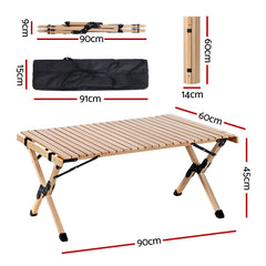 Gardeon Outdoor Furniture Wooden Egg Roll Picnic Table Camping Desk 90CM Furniture > Outdoor WOOD-ROLL-TB-90-WN Online Furniture