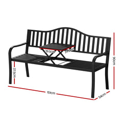 Gardeon Outdoor Garden Bench Seat Loveseat Steel Foldable Table Patio Furniture Black Furniture > Outdoor GB-STEEL-TABLE-BK Online Furniture