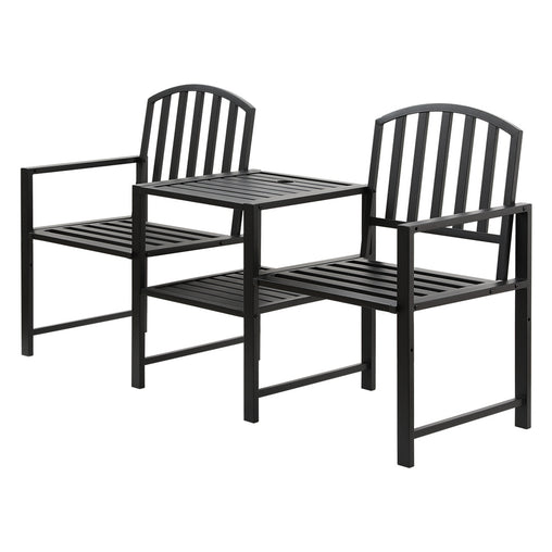 Gardeon Outdoor Garden Bench Seat Loveseat Steel Table Chairs Patio Furniture Black Furniture > Outdoor GB-STEEL-LOVESEAT-BK Online Furniture