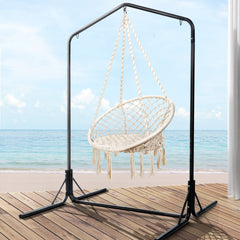 Gardeon Outdoor Hammock Chair with Stand Cotton Swing Relax Hanging 124CM Cream Furniture > Outdoor HM-CHAIR-SWING-CREAM-U Online Furniture