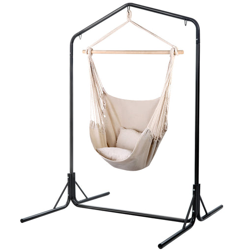 Gardeon Outdoor Hammock Chair with Stand Hanging Hammock with Pillow Cream Furniture > Outdoor HM-CHAIR-PILLOW-CREAM-U Online Furniture