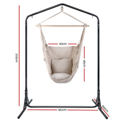 Gardeon Outdoor Hammock Chair with Stand Hanging Hammock with Pillow Cream Furniture > Outdoor HM-CHAIR-PILLOW-CREAM-U Online Furniture