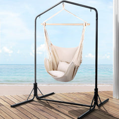 Gardeon Outdoor Hammock Chair with Stand Hanging Hammock with Pillow Cream Furniture > Outdoor HM-CHAIR-PILLOW-CREAM-U Online Furniture