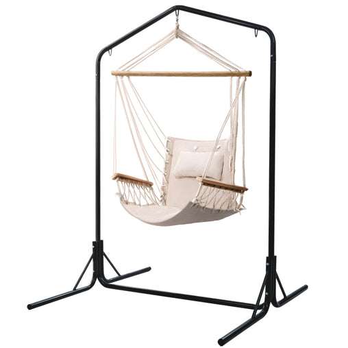 Gardeon Outdoor Hammock Chair with Stand Swing Hanging Hammock Garden Cream Furniture > Outdoor HM-CHAIR-ARM-CREAM-U Online Furniture