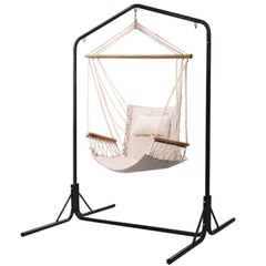 Gardeon Outdoor Hammock Chair with Stand Swing Hanging Hammock Garden Cream Furniture > Outdoor HM-CHAIR-ARM-CREAM-U Online Furniture