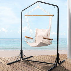 Gardeon Outdoor Hammock Chair with Stand Swing Hanging Hammock Garden Cream Furniture > Outdoor HM-CHAIR-ARM-CREAM-U Online Furniture