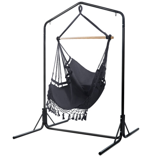 Gardeon Outdoor Hammock Chair with Stand Tassel Hanging Rope Hammocks Grey Furniture > Outdoor HM-CHAIR-TASSEL-GREY-U Online Furniture