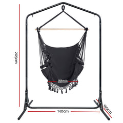 Gardeon Outdoor Hammock Chair with Stand Tassel Hanging Rope Hammocks Grey Furniture > Outdoor HM-CHAIR-TASSEL-GREY-U Online Furniture