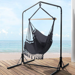 Gardeon Outdoor Hammock Chair with Stand Tassel Hanging Rope Hammocks Grey Furniture > Outdoor HM-CHAIR-TASSEL-GREY-U Online Furniture