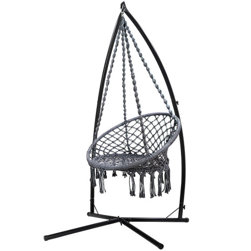 Gardeon Outdoor Hammock Chair with Steel Stand Cotton Swing Hanging 124CM Grey Furniture > Outdoor HM-CHAIR-SWING-GREY-X Online Furniture