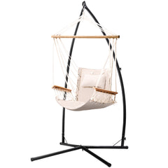 Gardeon Outdoor Hammock Chair with Steel Stand Hanging Hammock Beach Cream Furniture > Outdoor HM-CHAIR-ARM-CREAM-X Online Furniture