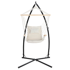 Gardeon Outdoor Hammock Chair with Steel Stand Hanging Hammock Beach Cream Furniture > Outdoor HM-CHAIR-ARM-CREAM-X Online Furniture