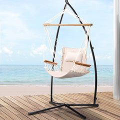 Gardeon Outdoor Hammock Chair with Steel Stand Hanging Hammock Beach Cream Furniture > Outdoor HM-CHAIR-ARM-CREAM-X Online Furniture