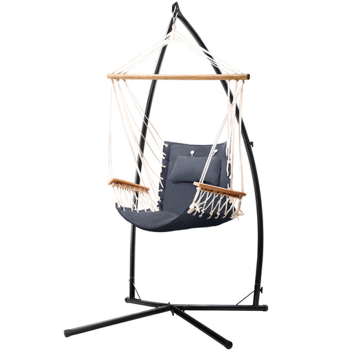 Gardeon Outdoor Hammock Chair with Steel Stand Hanging Hammock Beach Grey Furniture > Outdoor HM-CHAIR-ARM-GREY-X Online Furniture