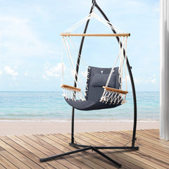 Gardeon Outdoor Hammock Chair with Steel Stand Hanging Hammock Beach Grey Furniture > Outdoor HM-CHAIR-ARM-GREY-X Online Furniture