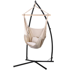 Gardeon Outdoor Hammock Chair with Steel Stand Hanging Hammock with Pillow Cream Furniture > Outdoor HM-CHAIR-PILLOW-CREAM-X Online Furniture