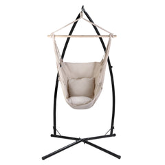 Gardeon Outdoor Hammock Chair with Steel Stand Hanging Hammock with Pillow Cream Furniture > Outdoor HM-CHAIR-PILLOW-CREAM-X Online Furniture