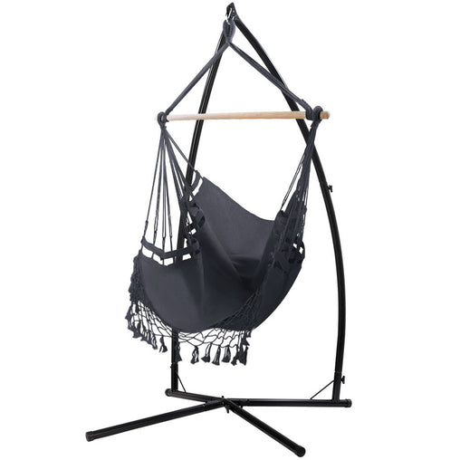 Gardeon Outdoor Hammock Chair with Steel Stand Tassel Hanging Rope Hammock Grey Furniture > Outdoor HM-CHAIR-TASSEL-GREY-X Online Furniture