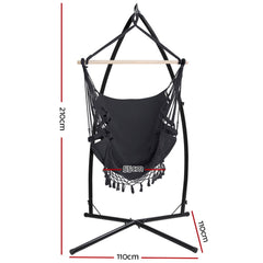 Gardeon Outdoor Hammock Chair with Steel Stand Tassel Hanging Rope Hammock Grey Furniture > Outdoor HM-CHAIR-TASSEL-GREY-X Online Furniture