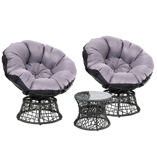 Gardeon Outdoor Lounge Setting Papasan Chairs Table Patio Furniture Wicker Black Furniture > Outdoor ODF-PAPASAN-TBCHX2-BK Online Furniture