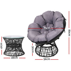 Gardeon Outdoor Lounge Setting Papasan Chairs Table Patio Furniture Wicker Black Furniture > Outdoor ODF-PAPASAN-TBCHX2-BK Online Furniture