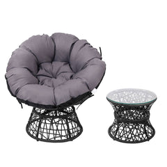 Gardeon Outdoor Lounge Setting Papasan Chairs Table Patio Furniture Wicker Black Furniture > Outdoor ODF-PAPASAN-TBCHX2-BK Online Furniture