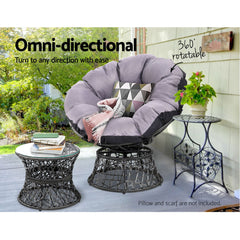 Gardeon Outdoor Lounge Setting Papasan Chairs Table Patio Furniture Wicker Black Furniture > Outdoor ODF-PAPASAN-TBCHX2-BK Online Furniture