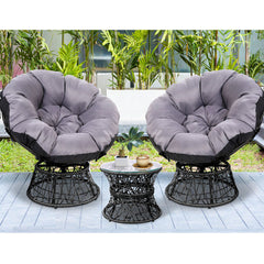 Gardeon Outdoor Lounge Setting Papasan Chairs Table Patio Furniture Wicker Black Furniture > Outdoor ODF-PAPASAN-TBCHX2-BK Online Furniture