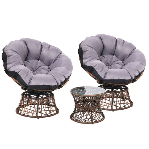 Gardeon Outdoor Lounge Setting Papasan Chairs Table Patio Furniture Wicker Brown Furniture > Outdoor ODF-PAPASAN-TBCHX2-BR Online Furniture