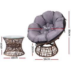 Gardeon Outdoor Lounge Setting Papasan Chairs Table Patio Furniture Wicker Brown Furniture > Outdoor ODF-PAPASAN-TBCHX2-BR Online Furniture