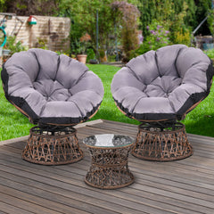 Gardeon Outdoor Lounge Setting Papasan Chairs Table Patio Furniture Wicker Brown Furniture > Outdoor ODF-PAPASAN-TBCHX2-BR Online Furniture