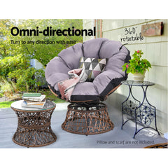 Gardeon Outdoor Lounge Setting Papasan Chairs Table Patio Furniture Wicker Brown Furniture > Outdoor ODF-PAPASAN-TBCHX2-BR Online Furniture