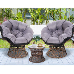 Gardeon Outdoor Lounge Setting Papasan Chairs Table Patio Furniture Wicker Brown Furniture > Outdoor ODF-PAPASAN-TBCHX2-BR Online Furniture